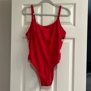Red one piece bathing suit
